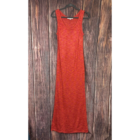 LOFT Sweater Knit Maxi Dress Sleeveless Orange Red Size Large Petite LP - Picture 2 of 7